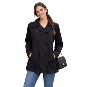 Eddie Bauer Trench Coat Lightweight Rain Jacket Double Breasted Black Small
